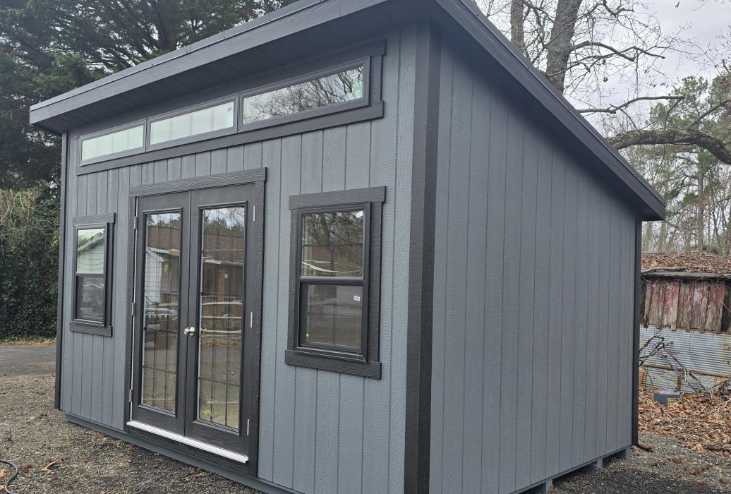 9131 gray studio office shed with t1-11 siding