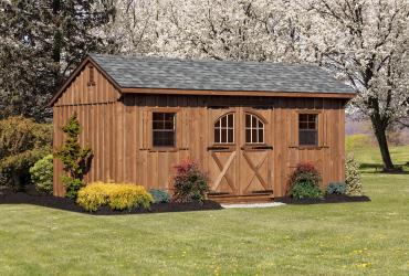 Quaker Board and Batten shed with optional carriage door with barn strap hinges