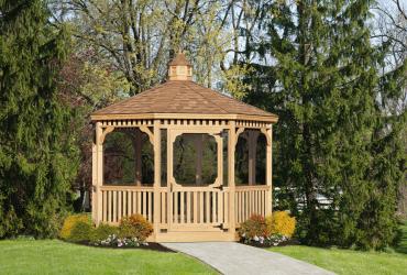 Pressure Treated Wood Octagon Gazebo-Classic Single Roof-4