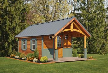 Heritage Cabin stained cedar color with porch