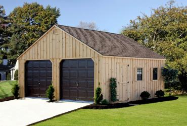 Aframe Modular Garage with Board and Batten Pine siding