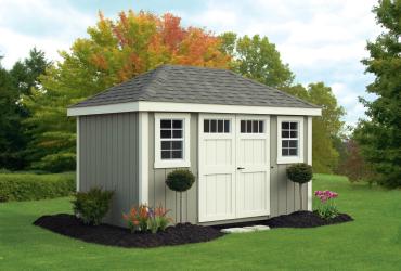 New England Classic Hip Roof Shed with Duratemp T1-11 Siding