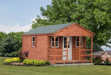 aframe pine log cabin with porch