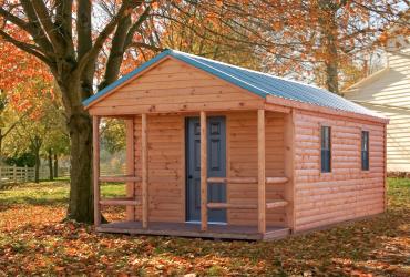 aframe pine log cabin with porch