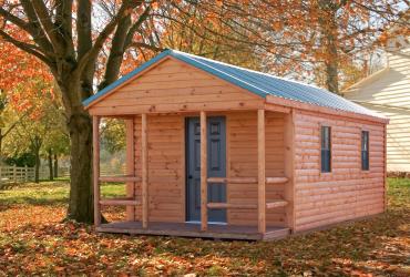 aframe pine log cabin with porch