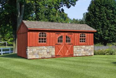 Quaker Board & Batten Pine Shed with Stone