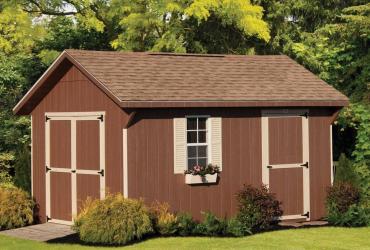 10x14 Quaker shed with painted t1-11 siding