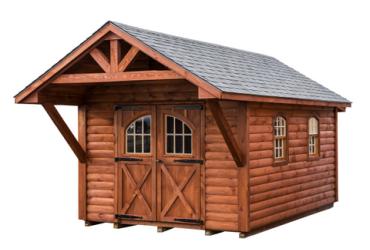 10x14 Manor covered bridge shed with pine log siding 