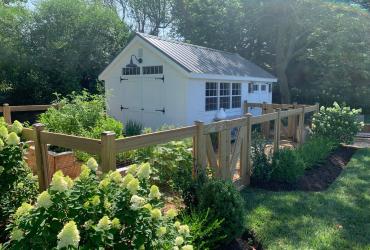 Classic Cape Cod Shed and garden