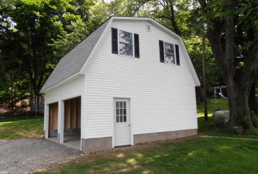 white 2-story 2-door garage