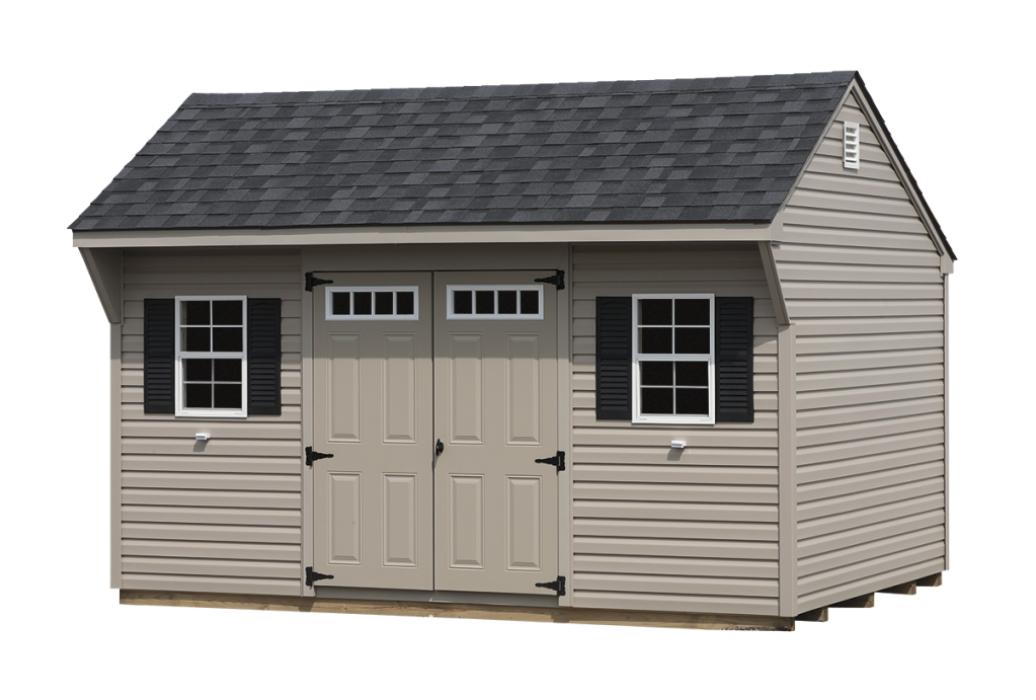 Quaker Vinyl with fiberglass transom doors Quaker Vinyl shed with fiberglass transom doors
