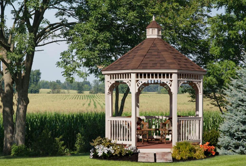 Vinyl Octagon Gazebo with Cathedral Roofline-1 Vinyl Octagon Gazebo with Cathedral Roofline