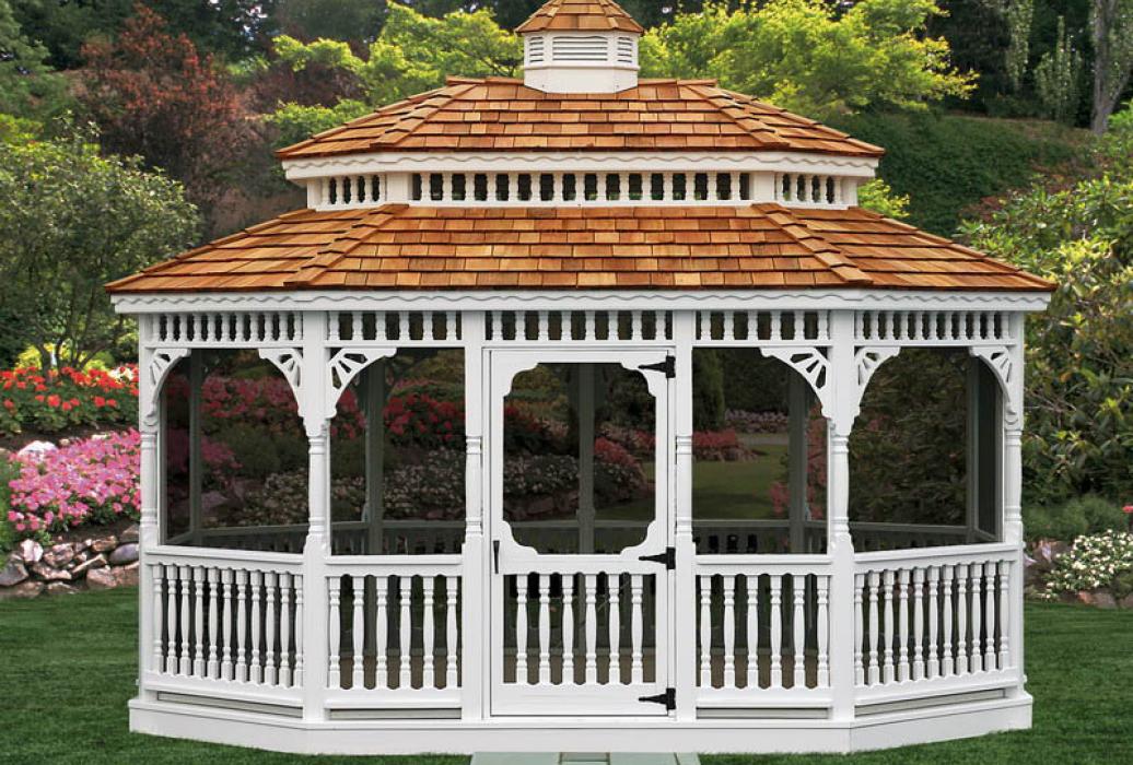Vinyl Oval Gazebo- Victorian Double Roof-1