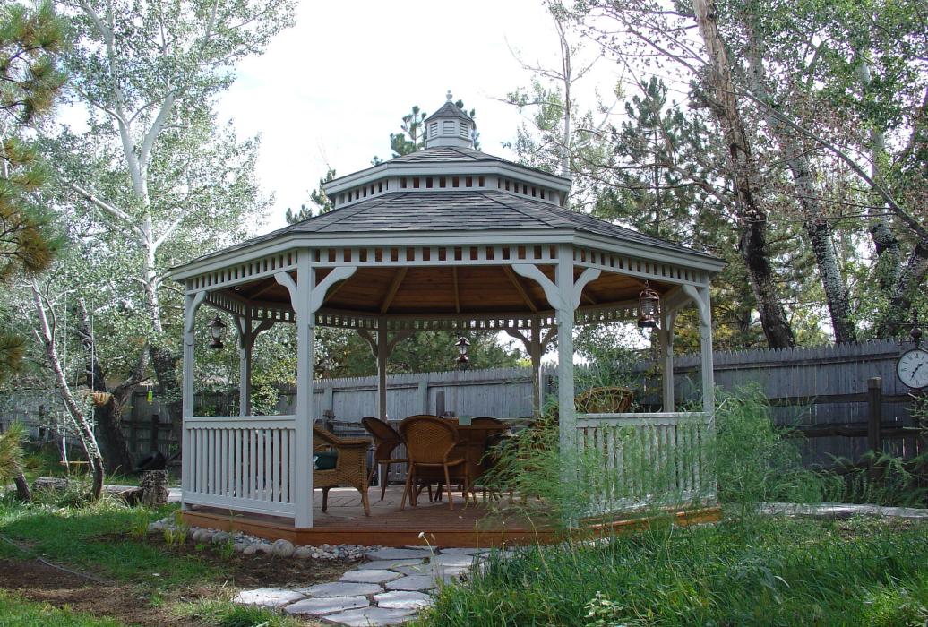 Vinyl Octagon Gazebo- Double Victorian Roof-9 Vinyl Octagon Gazebo with Double Victorian Roof