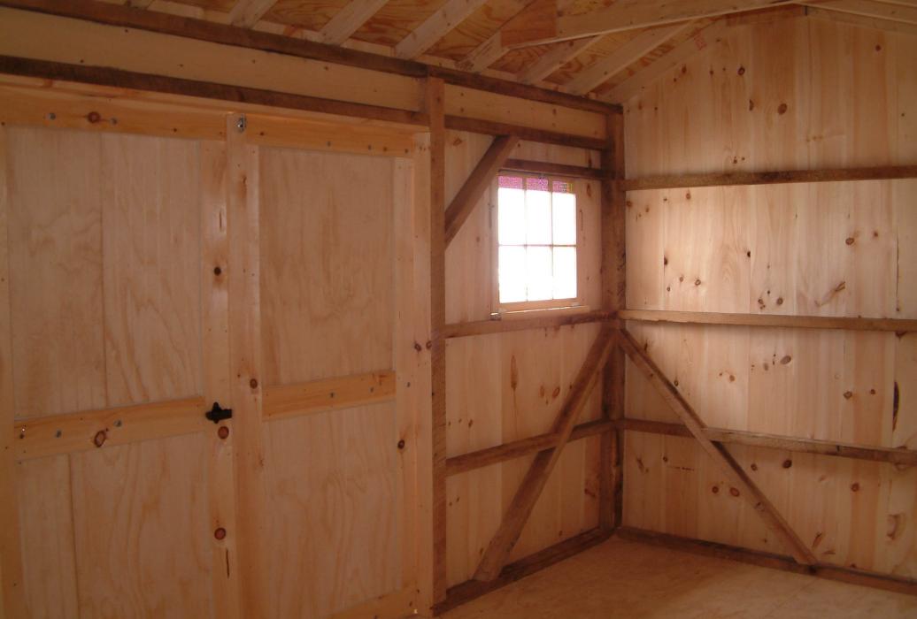 Timber Frame Sheds-5 Interior View of Timber Framed Board and Batten Quaker Shed