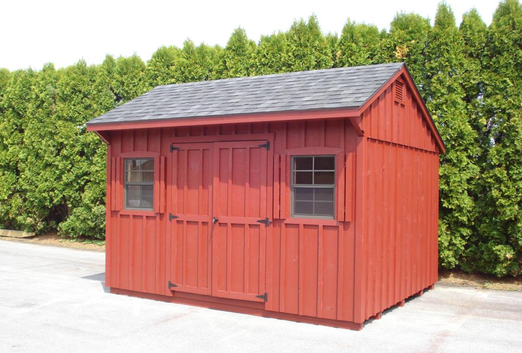 Quaker Board and Batten Standard Shed with red paint