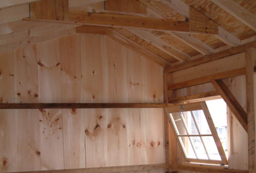 Timber Frame Sheds-6 Interior View of Timber Framed Board and Batten Quaker Shed