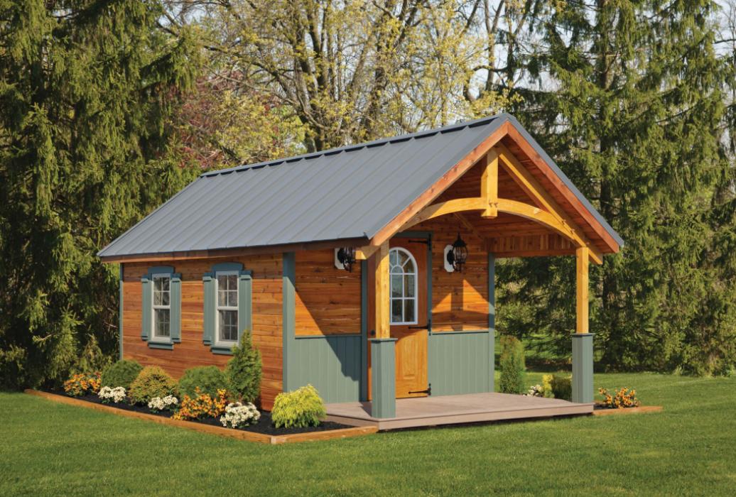 Heritage Cabin  Heritage Cabin stained cedar color with porch