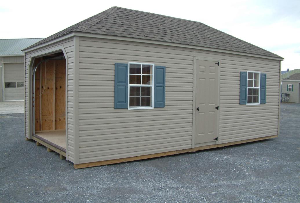 Standard Vinyl: Hip Roof Single Car Garage | Lancaster County Barns