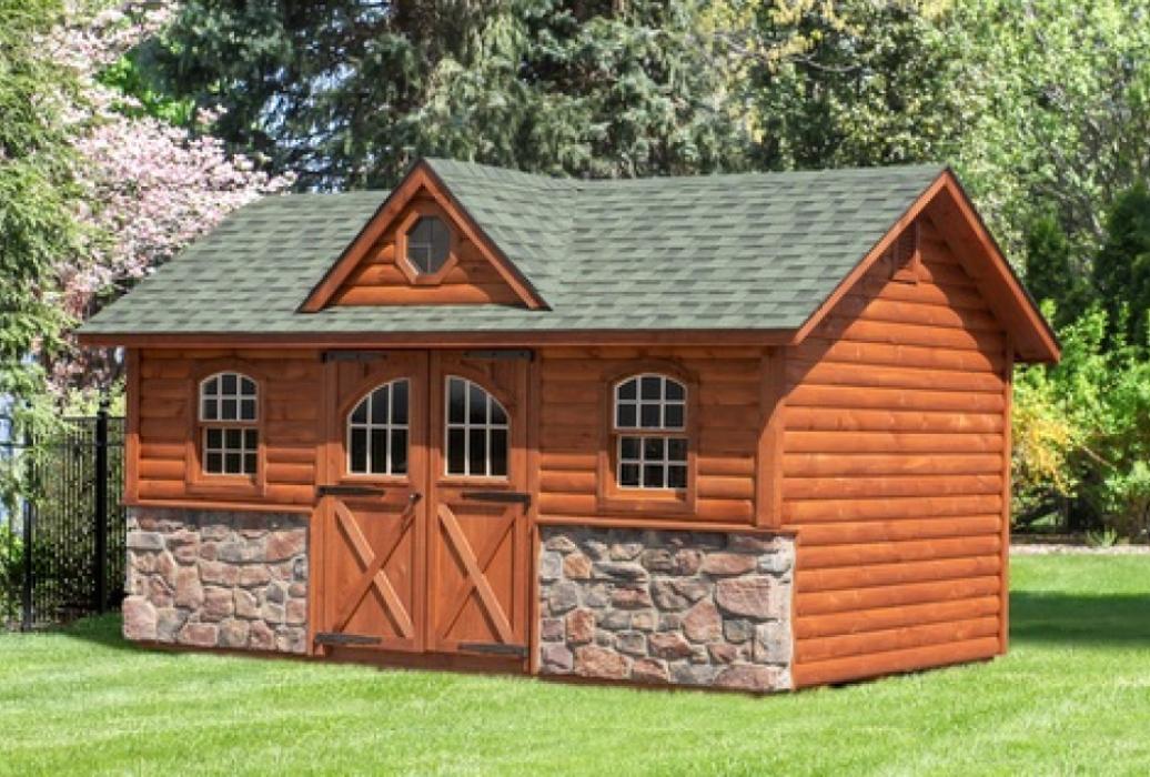 Log Stone Veneer Manor Deluxe Shed Lancaster County Barns
