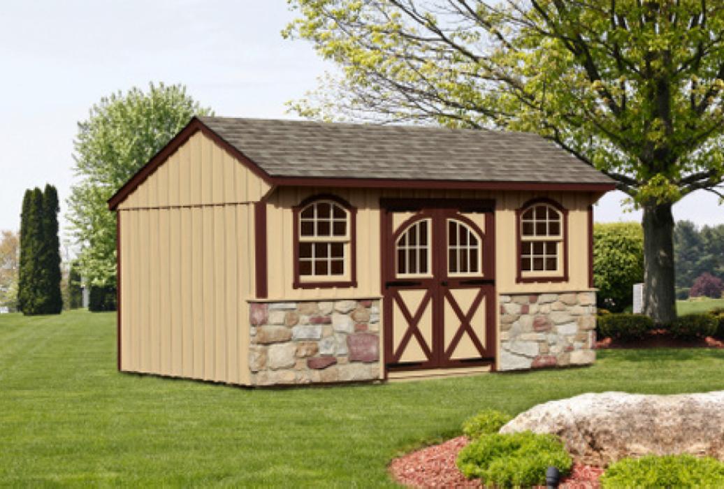 Quaker Board &Batten Pine Shed with Stone Quaker Board & Batten Pine Shed with Stone