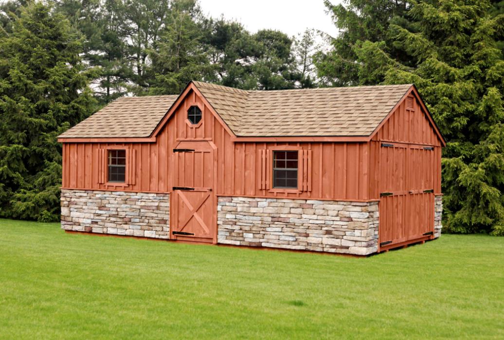 Victorian with Stone Victorian Board and Batten Shed with Stone