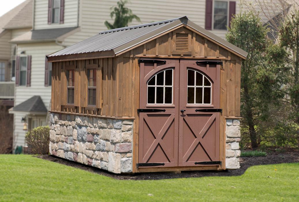 Stone Veneer Board & Batten: A-Frame Shed | Lancaster County Barns