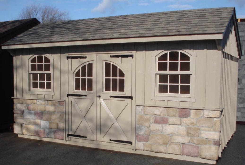 Stone Veneer Board &amp; Batten: Quaker Shed Lancaster 