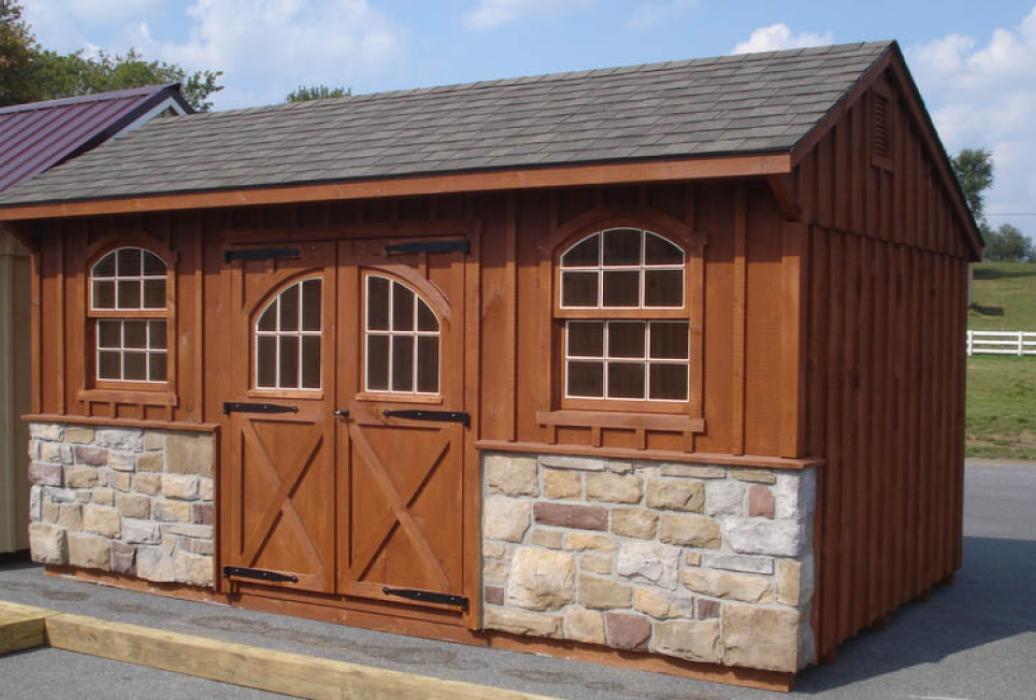 stone veneer board & batten: quaker shed lancaster