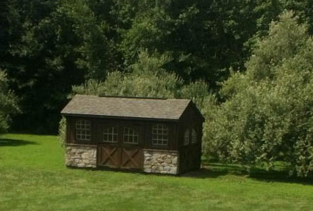 Quaker Board & Batten Pine Shed with Stone-6 Quaker Board & Batten Pine Shed with Stone-6