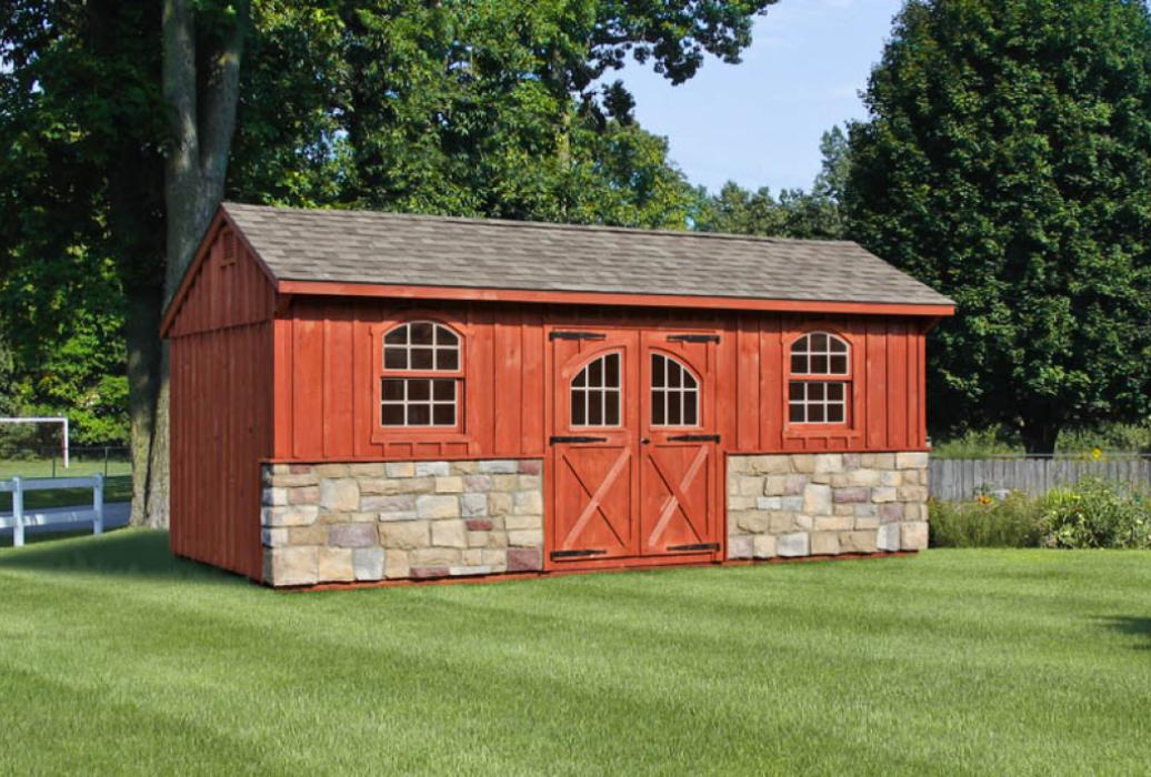 Quaker Board & Batten Pine Shed with Stone-5 Quaker Board & Batten Pine Shed with Stone