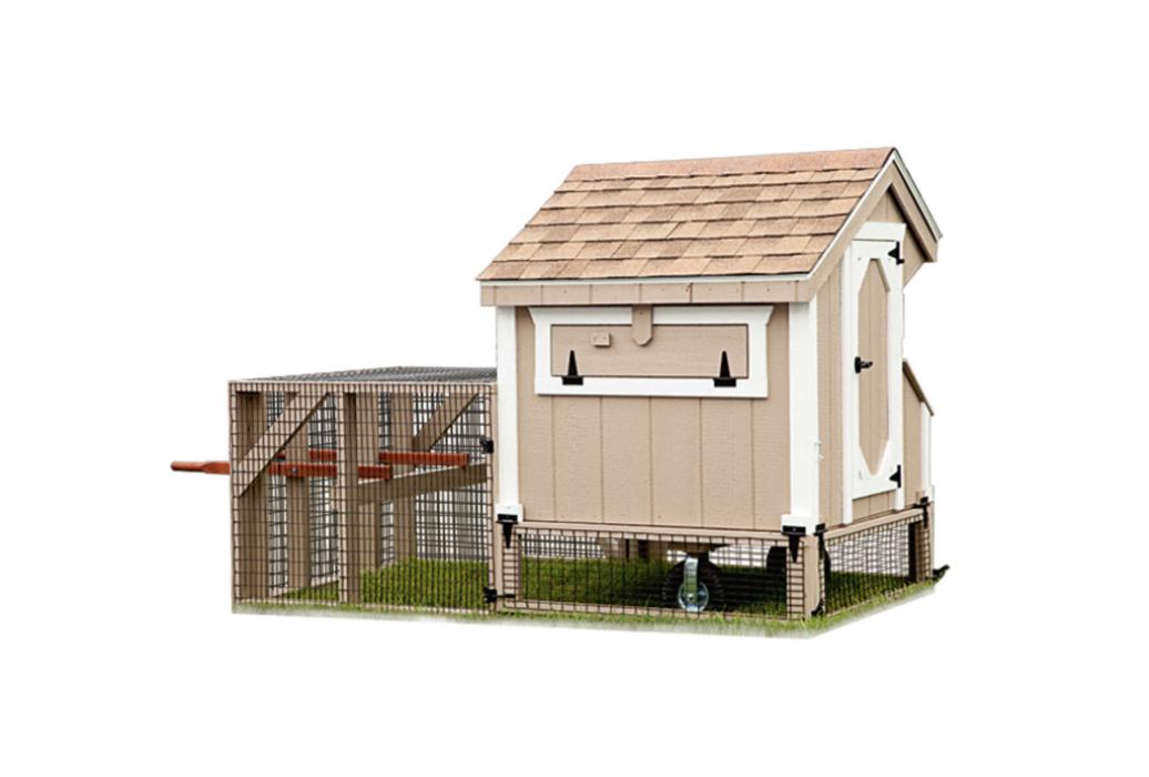 Q34T Back view of 3x4 Quaker Tractor-DT Coop with run