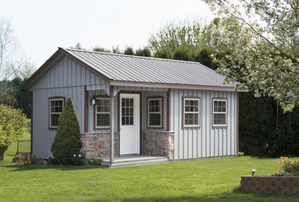 14x20 Aframe Cabin aframe cabin with board and batten siding and porch