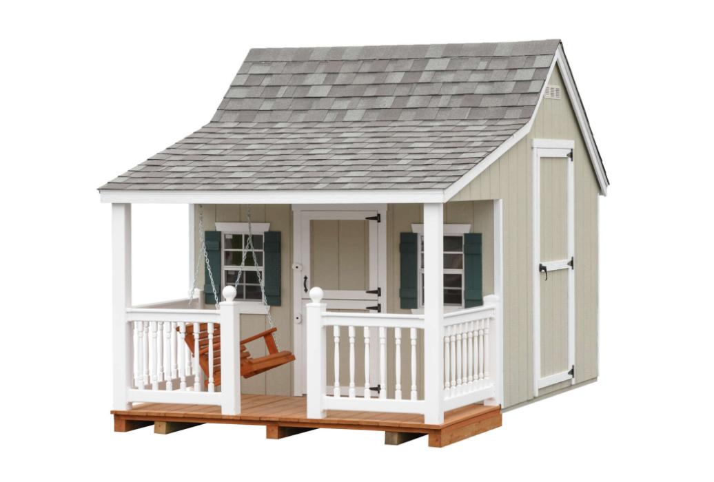 Wooden playhouse with porch clearance