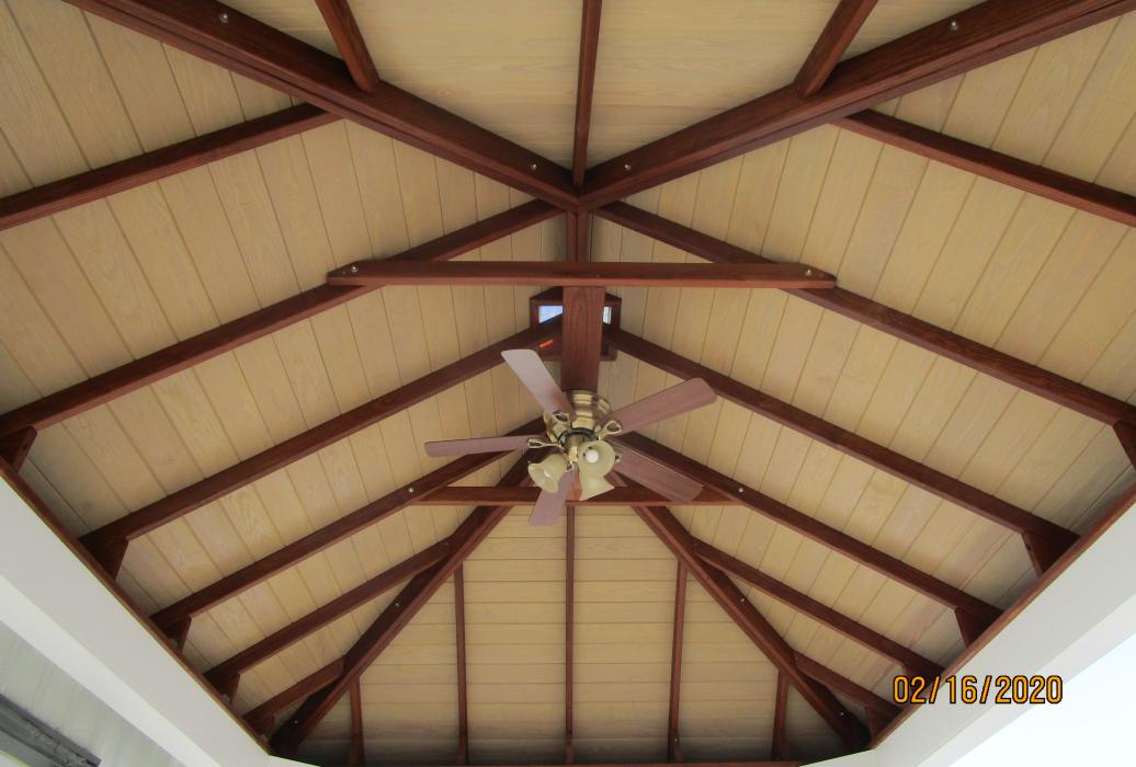Cathedral style Pavilion Two-Tone Canyon Brown Rafters and Mountain Ash T&amp;G