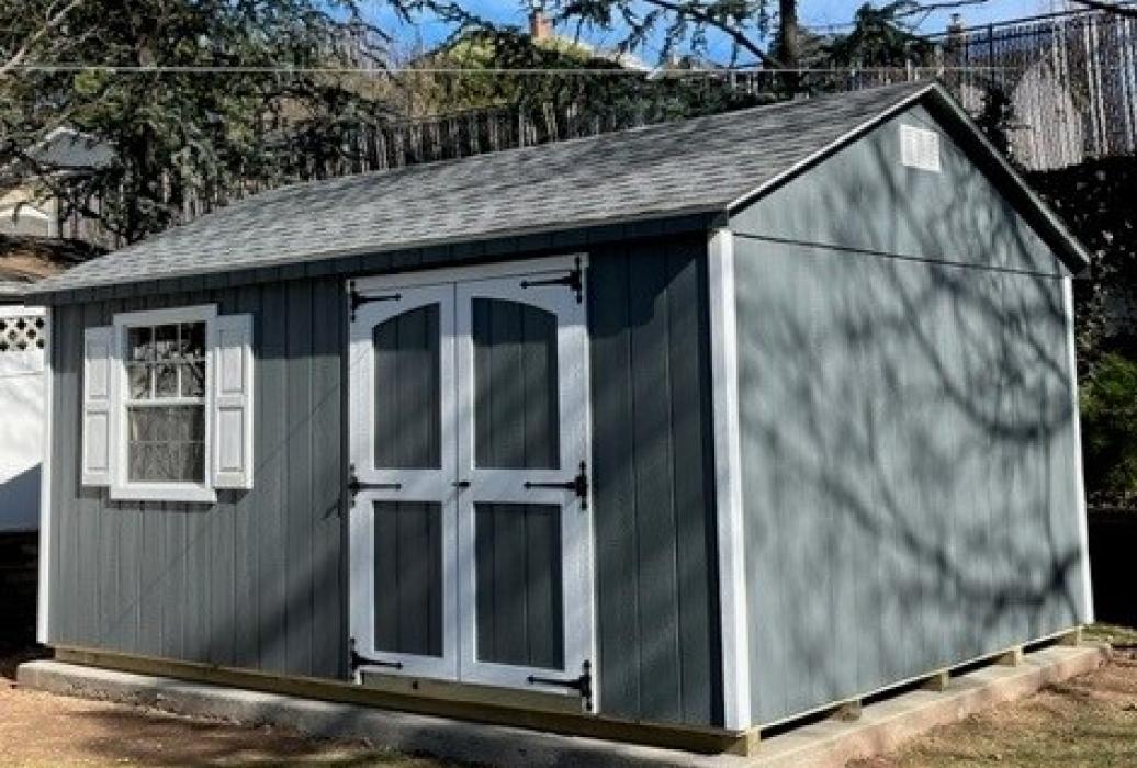 standard aframe 12x16 with arched classic door-dark grey paint