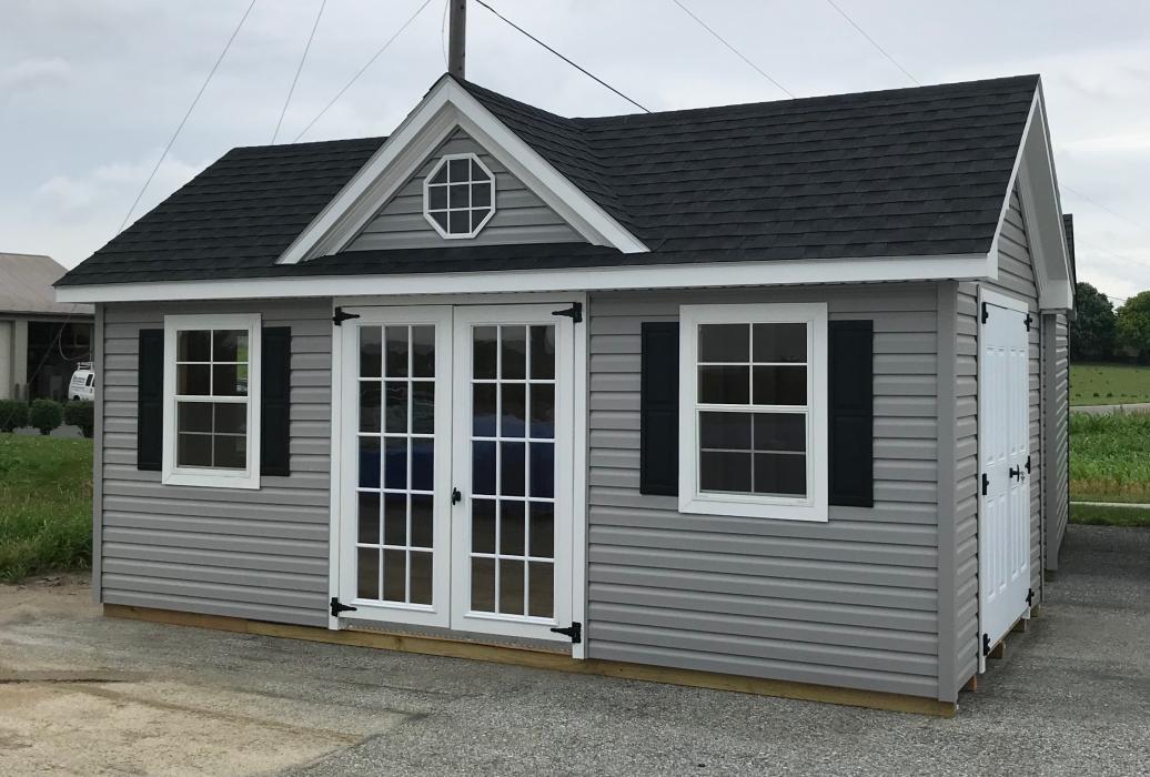 grey vinyl siding shed