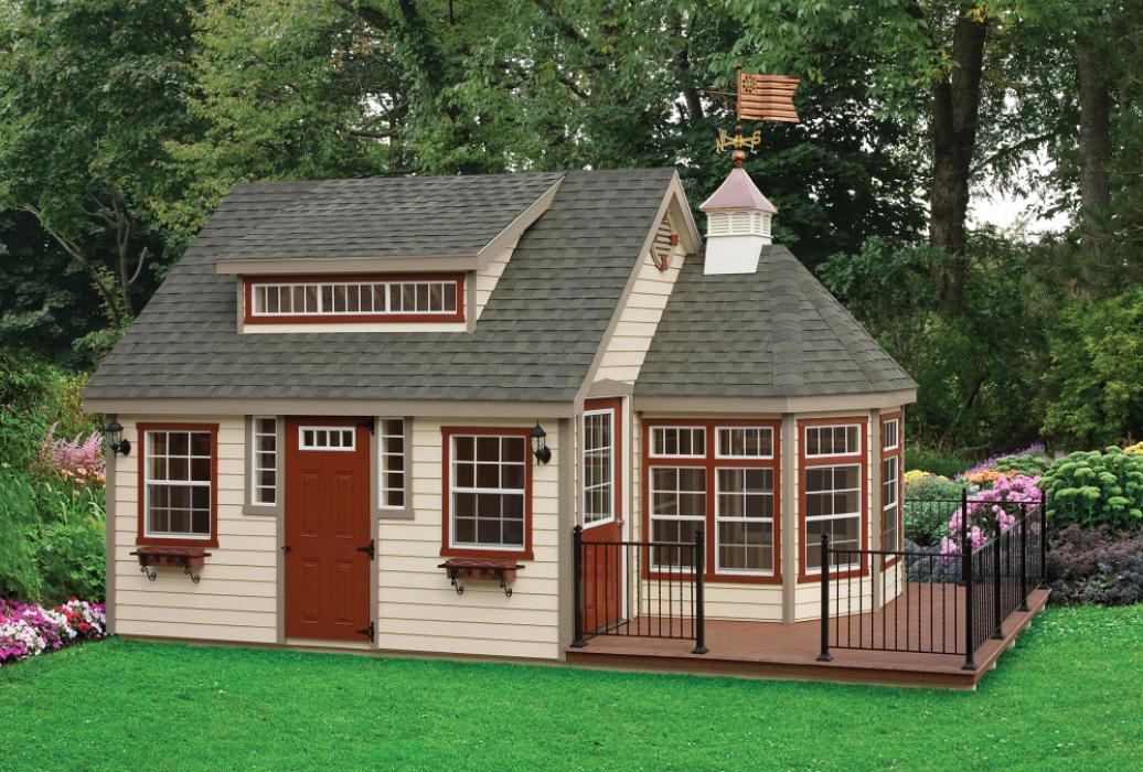 Custom she shed with sunroom and deck