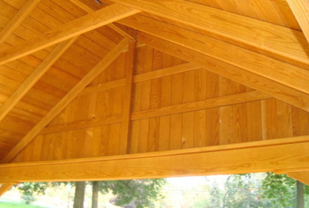 Interior ceiling A Frame wood pavilion