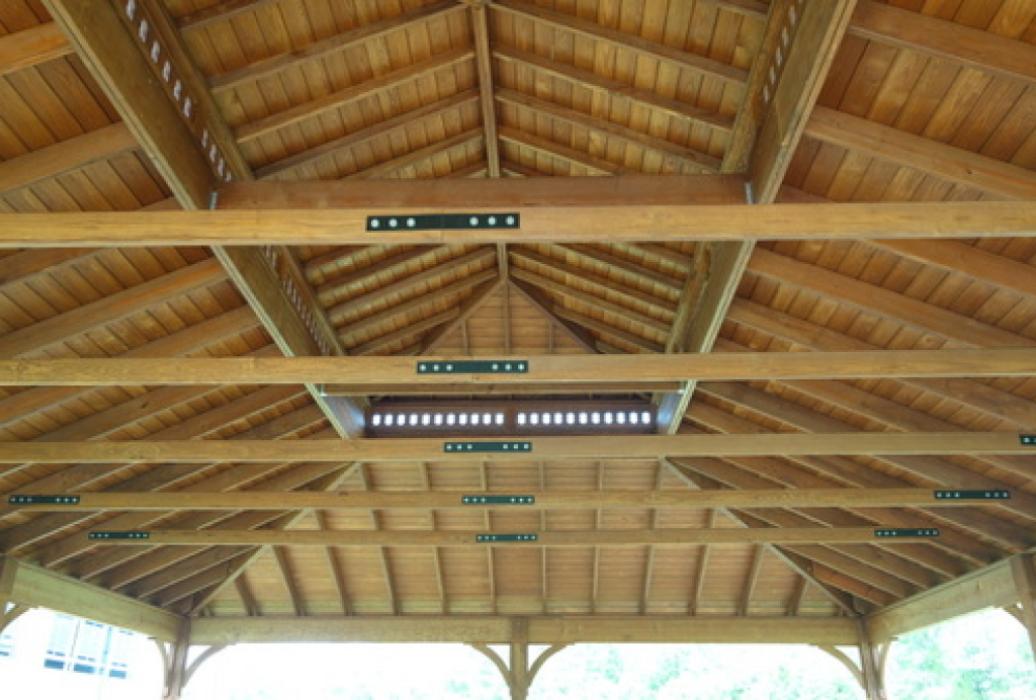 Interior ceiling A Frame wood pavilion