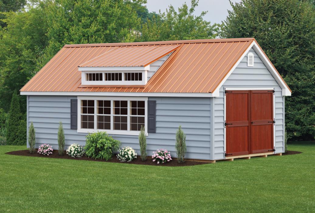 with special siding and ribbed metal roof