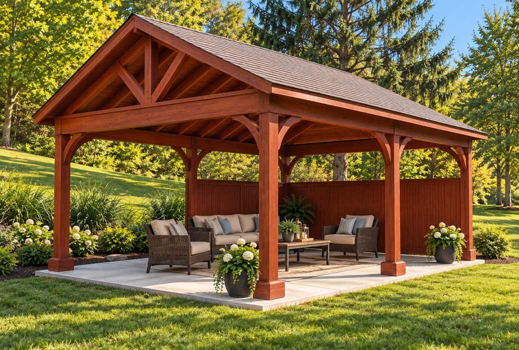 20x24 Wood A-Frame with Privacy Wall