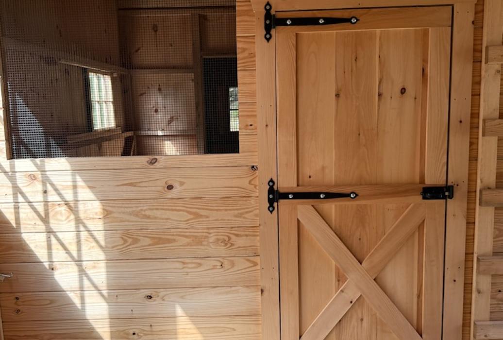 Large barn stall section used as a chicken coop 2