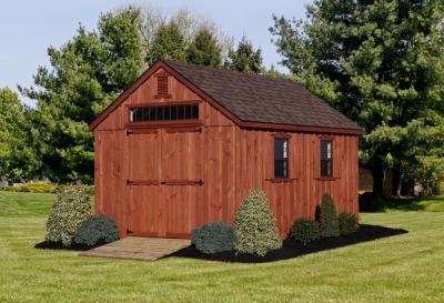 stained board and batten shed
