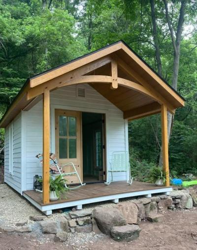 workshop shed with porch