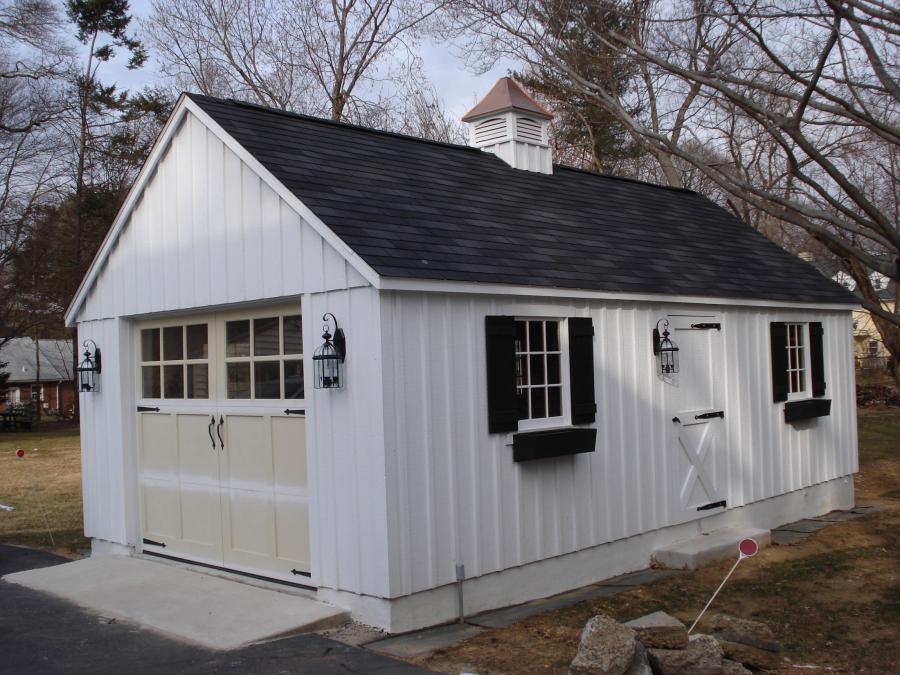 Custom painted board and batten garage by Lancaster County Barns