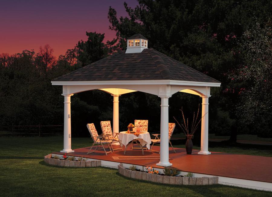 White Vinyl rectangle Hampton Pavilion with cupola and glass-electric package