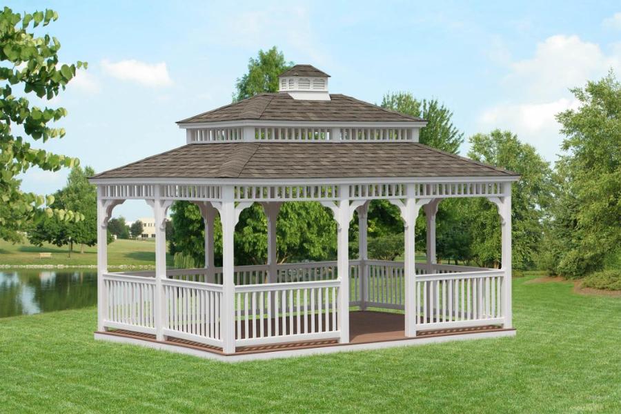12x16 rectangle vinyl gazebo with weatherwood shingles
