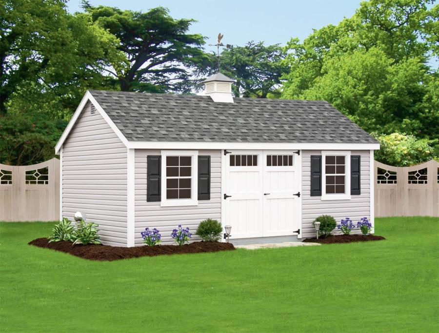 Cape Cod style shed with vinyl siding, by Lancaster Barns